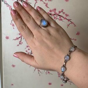 Rainbow moonstone 925 sterling silver Bracelet and ring set!